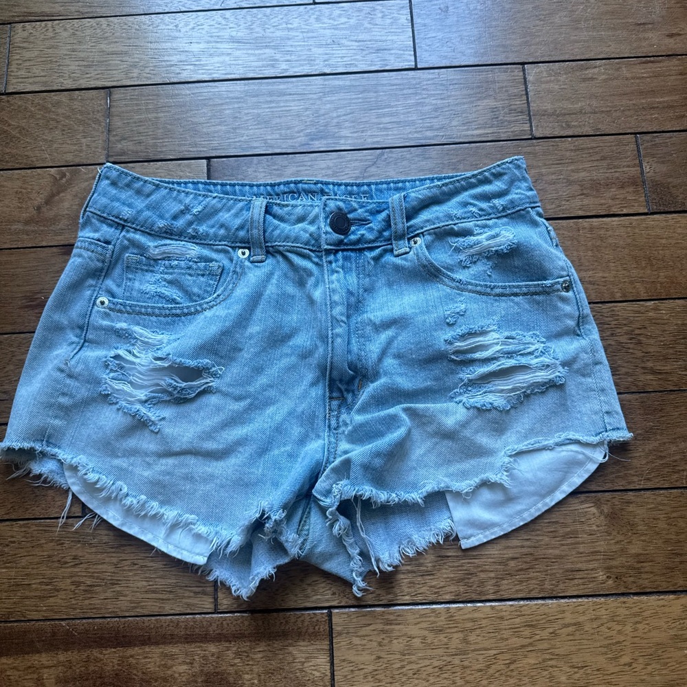 American Eagle Outfitters Light Blue Distressed Jean Shorts